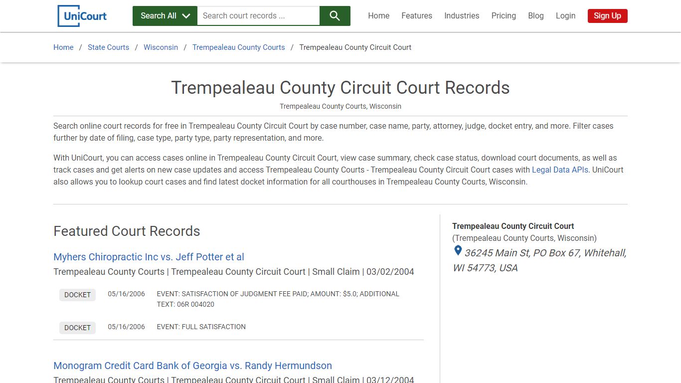 Trempealeau County Circuit Court Records | Trempealeau | UniCourt